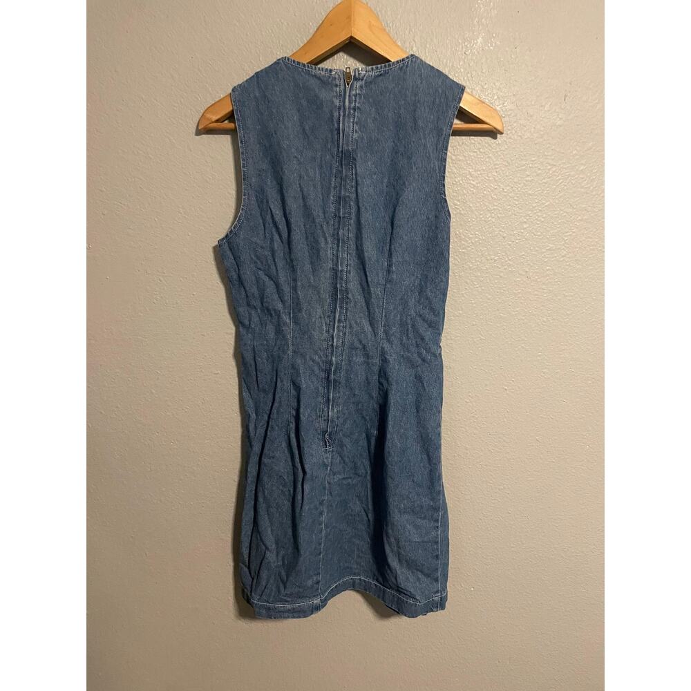 Vintage Mini Dress Womens Size 8 Blue Denim Sleeveless Belted Butter Mom 90s - Picture 4 of 8